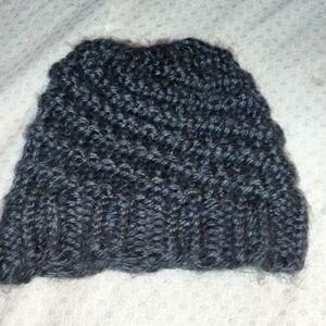 Hand knit messy bun hat